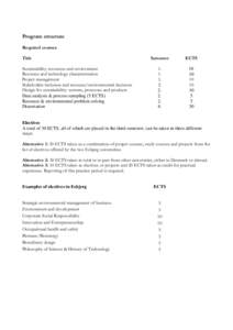 Program structure Required courses Title Sustainability, resources and environment Resource and technology characterization Project management