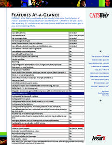 q u a l i t y  Features At-a-Glance CATSWeb is the field-proven leader as the industry’s Enterprise Quality System of choice – accessed by thousands of users worldwide[removed]CATSWeb is not just a static