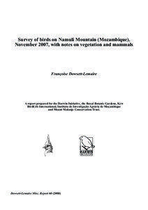 Survey of birds on Namuli Mountain (Mozambique), November 2007, with notes on vegetation and mammals