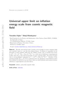 arXiv:1205.5031v3 [astro-ph.CO] 22 OctPrepared for submission to JCAP Universal upper limit on inflation energy scale from cosmic magnetic