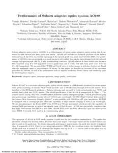 Performance of Subaru adaptive optics system AO188 Yosuke Minowaa , Yutaka Hayanoa , Shin Oyaa , Makoto Watanabeb , Masayuki Hattoria , Olivier Guyona , Sebastian Egnera , Yoshihiko Saitoa , Meguru Itoa , Hideki Takamia 