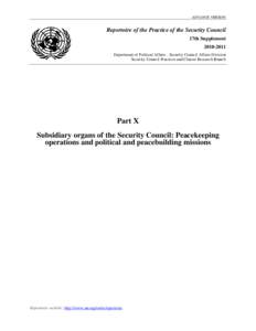 ADVANCE VERSION  Repertoire of the Practice of the Security Council 17th Supplement[removed]Department of Political Affairs - Security Council Affairs Division