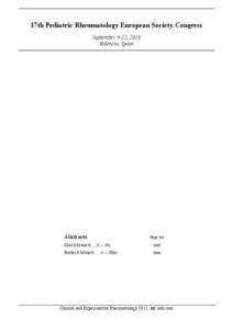 17th Pediatric Rheumatology European Society Congress September 9-12, 2010 València, Spain Abstracts