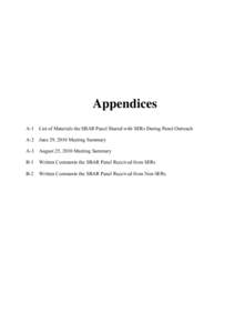 Appendices for Small Business Advocacy Review Final Report of the Panel on EPA’s Planned Proposed Rule Revised Standards of Performance for New Residential Wood Heaters