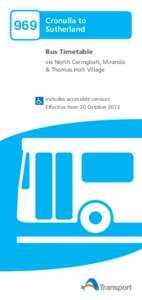 969  Cronulla to Sutherland Bus Timetable via North Caringbah, Miranda