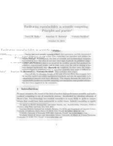 Facilitating reproducibility in scientific computing: Principles and practice∗ David H. Bailey† Jonathan M. Borwein‡