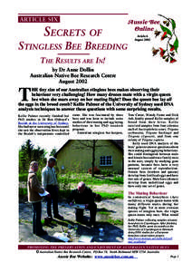 ARTICLE SIX  SECRETS OF STINGLESS BEE BREEDING  Aussie Bee