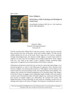 Religion / Hebrew Bible / Asherah / Did God Have a Wife? / Biblical criticism / Bible / Schweich Lectures on Biblical Archaeology / Asher / Israelites / Phoenician mythology / Levantine mythology / Middle Eastern mythology