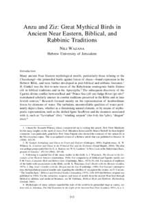 Anzu and Ziz: Great Mythical Birds in Ancient Near Eastern, Biblical, and Rabbinic Traditions