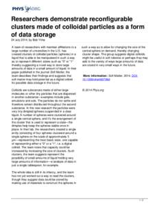 Researchers demonstrate reconfigurable clusters made of colloidal particles as a form of data storage