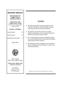 REPORT DIGEST DEPARTMENT OF CORRECTIONS GENERAL OFFICE SYNOPSIS