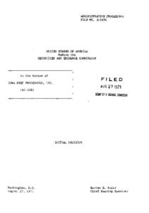 ADMINISTRATIVE PROCEEDING FILE NO[removed]UNITED STATES OF AMERICA Before the