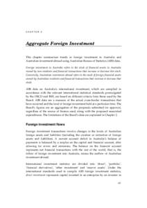 CHAPTER 3  Aggregate Foreign Investment This chapter summarises trends in foreign investment in Australia and Australian investment abroad using Australian Bureau of Statistics (ABS) data. Foreign investment in Australia