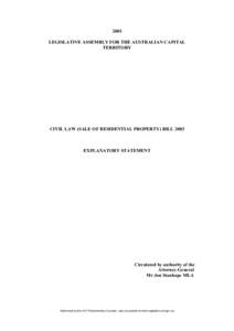 2003 LEGISLATIVE ASSEMBLY FOR THE AUSTRALIAN CAPITAL TERRITORY CIVIL LAW (SALE OF RESIDENTIAL PROPERTY) BILL 2003