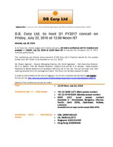 Microsoft Word - DB Corp Q1  FY2017- Concall Invite