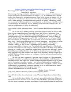 Southern Campaign American Revolution Pension Statements & Rosters Pension application of Bradley Powers R8410 Sarah fn39NC Transcribed by Will Graves[removed]