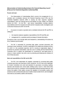 1  Memorandum of Understanding between the Financial Reporting Council (FRC) and the Prudential Regulation Authority (PRA) Purpose and scope 1