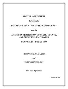 MASTER AGREEMENT between the BOARD OF EDUCATION OF HOWARD COUNTY and the AMERICAN FEDERATION OF STATE, COUNTY, AND MUNICIPAL EMPLOYEES