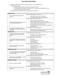 Cost of Quality (CoQ) Guidelines   Cost should be filled as actual cost or as relative cost spent on every activity per annum.  If Relative cost is selected o Multiplier should be decided such that relative cost li