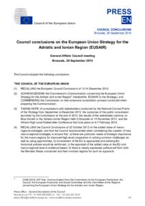 PRESS EN Council of the European Union  COUNCIL CONCLUSIONS