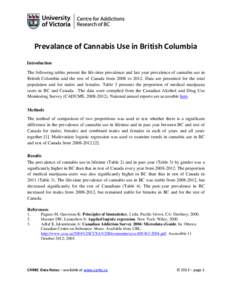 Prevalance of Cannabis Use in British Columbia Introduction The following tables present the life-time prevalence and last year prevalence of cannabis use in British Columbia and the rest of Canada from 2008 to[removed]Dat