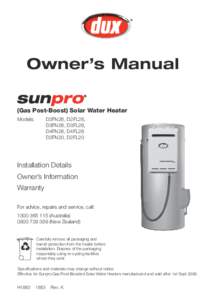 Owner’s Manual (Gas Post-Boost) Solar Water Heater Models: 