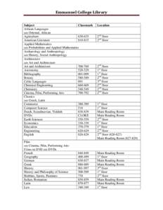 Emmanuel College Library Subject Classmark African Languages see Oriental, African Agriculture