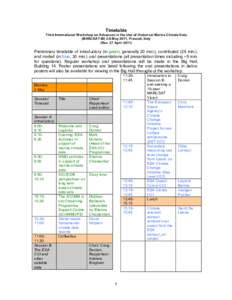 Timetable Third International Workshop on Advances in the Use of Historical Marine Climate Data (MARCDAT-III) 2-6 May 2011, Frascati, Italy (Rev. 27 April[removed]Preliminary timetable of introductory (in green; generally