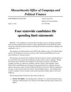 Massachusetts Office of Campaign and Political Finance FOR IMMEDIATE RELEASE Contact: Jason Tait Director of Communications