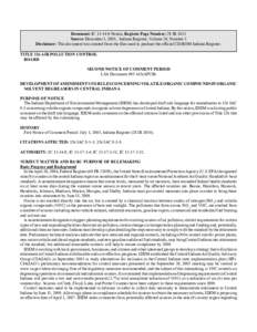 Document: IC[removed]Notice, Register Page Number: 29 IR 1013 Source: December 1, 2005, Indiana Register, Volume 29, Number 3 Disclaimer: This document was created from the files used to produce the official CD-ROM India