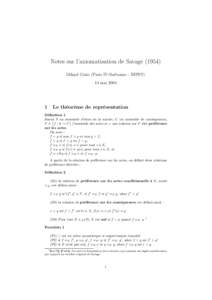 Notes sur l’axiomatisation de SavageMikael Cozic (Paris IV-Sorbonne - IHPST) 14 mai