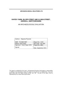 ARCHAEOLOGICAL SOLUTIONS LTD  WHITBY FARM, SILVER STREET AND 35 HIGH STREET,