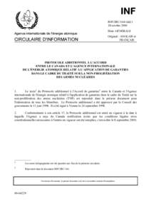 INFCIRC/164/Add.1 - Protocol Additional to the Agreement Between Canada and the Agency for the Application of Safeguards in Connection with the NPT - French