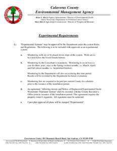 Calaveras County Environmental Management Agency Brian S. Moss ♦ Agency Administrator / Director of Environmental Health Onsite Wastewater Department/Air Pollution Control District Mary Mutz ♦ Agricultural Commission