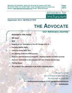 Advocacy for Inclusion. Suite 2.02, 20 Genge St, Canberra ACTSeptPH: , Fax: Email: 