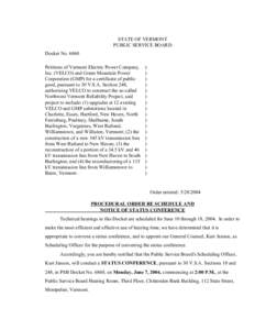 STATE OF VERMONT PUBLIC SERVICE BOARD Docket No[removed]Petitions of Vermont Electric Power Company, Inc. (VELCO) and Green Mountain Power Corporation (GMP) for a certificate of public