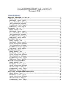 OSCA/OCI’S FAMILY COURT CASE LAW UPDATE November 2012 Table of Contents Baker Act/ Marchman Act Case Law ......................................................................................... 3 Florida Supreme Court