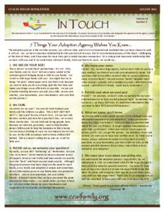 CCAI IN TOUCH NEWSLETTER  AUGUST 2014 IN TOUCH