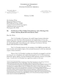 February 10, 2006 Ltr to Kathleen White from William Kovacs re SAB EPI Suite Review Panel