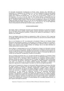 El Honorable Ayuntamiento Constitucional de Benito Juárez, Quintana Roo[removed], con fundamento en lo dispuesto en los Artículos 6, 8 y 115 de la Constitución Política de los Estados Unidos Mexicanos; 8, 17, 75 Fra