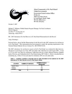 2007 Subsistence Fur Seal Harvest on St. Paul Island Memorandum for the Record