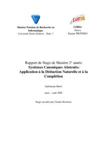 Mastère Parisien de Recherche en Informatique Université Denis Diderot – Paris 7 LORIA Nancy