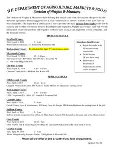 The Division of Weights & Measures will be holding their annual scale clinics for anyone who grows & sells their own agricultural products and who uses a scale commercially at farmers’ markets or at a farm stand in New