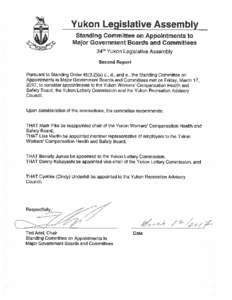 Yukon Legislative Assembly Standing Committee on Appointments to Major Government Boards and Committees 34th  Yukon Legislative Assembly