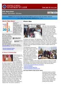 The DOL Newsletter - November 8, 2012: Recovering From Sandy; Honoring Veterans; Making History