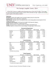 The Average Laughlin Casino, 2014 In fiscal 2014, 9 casinos in Laughlin produced gaming revenue of more than $1 million. The averages for several key financial statistics produce a picture of the statistically ‘average