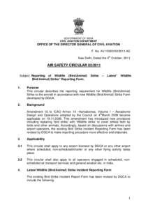 GOVERNMENT OF INDIA CIVIL AVIATION DEPARTMENT OFFICE OF THE DIRECTOR GENERAL OF CIVIL AVIATION F. No. AVAS New Delhi, Dated the 4th October, 2011