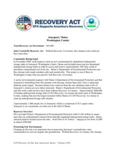 Recovery Act, EPA Supports America’s Recovery - Jonesport, Maine Washington County