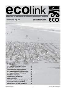 ecolink  NEWSLETTER OF THE ENVIRONMENTAL AND CONSERVATION ORGANISATIONS OF NEW ZEALAND DECEMBER 2014