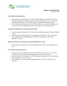 Regular Council Meeting August 26, 2014 Early Childhood Mapping Initiative •